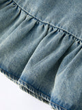 Girls Denim Ruffle Trim A-Line Dress - 12