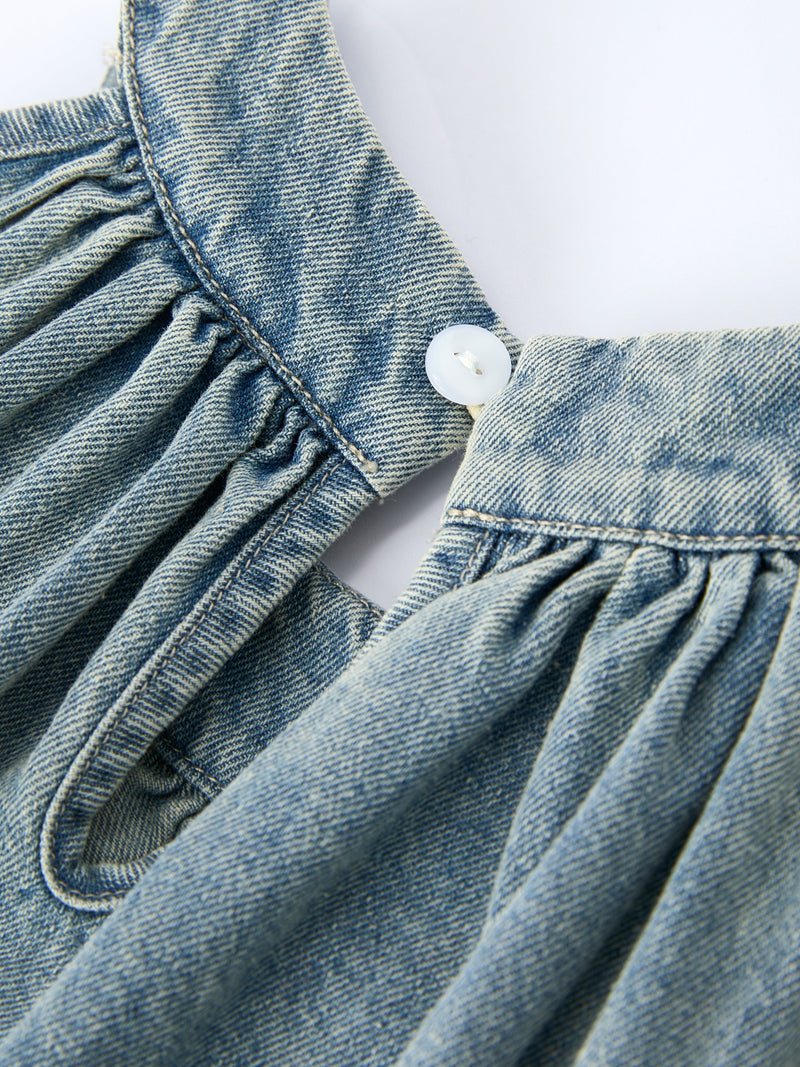 Girls Denim Ruffle Trim A-Line Dress - 13