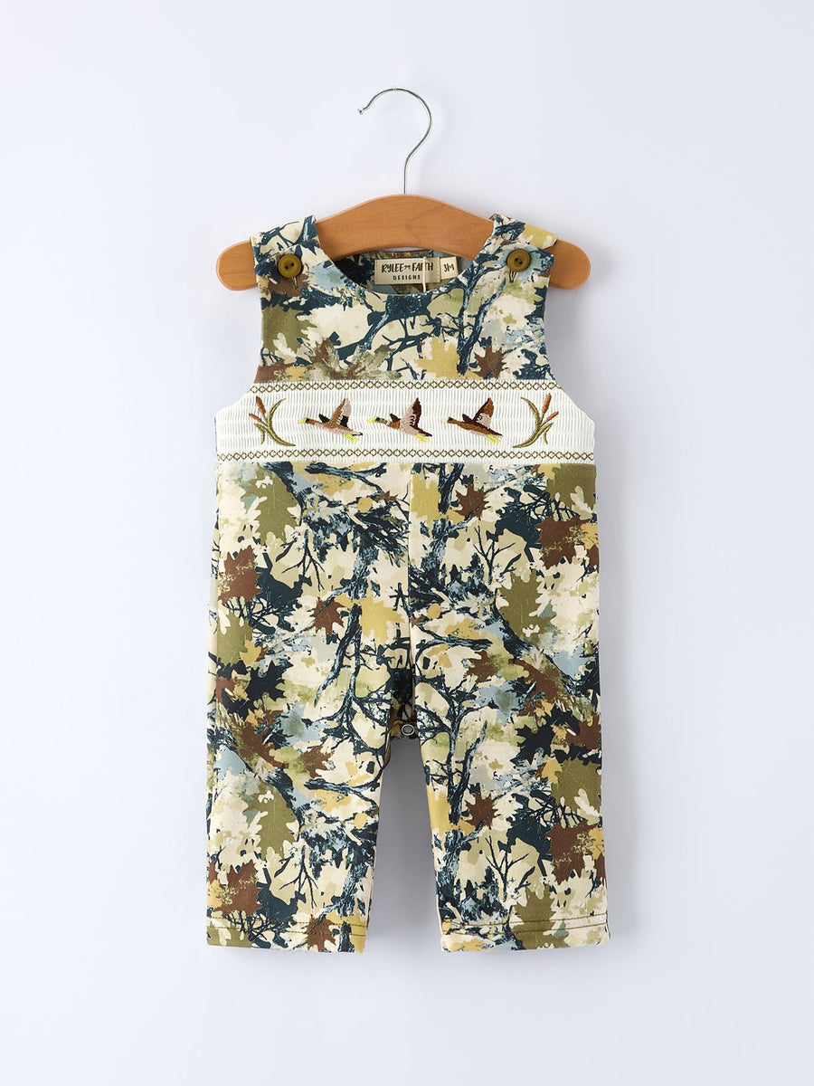 Camo Duck Smocking Embroidery Baby Boy Romper