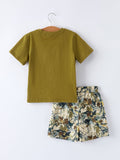 Duck Embroidery Boys Set Green Tee and Camo Shorts - 2