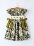 Camo Duck Smocked Bow Ruffle Sleeves Girls Dress - 1
