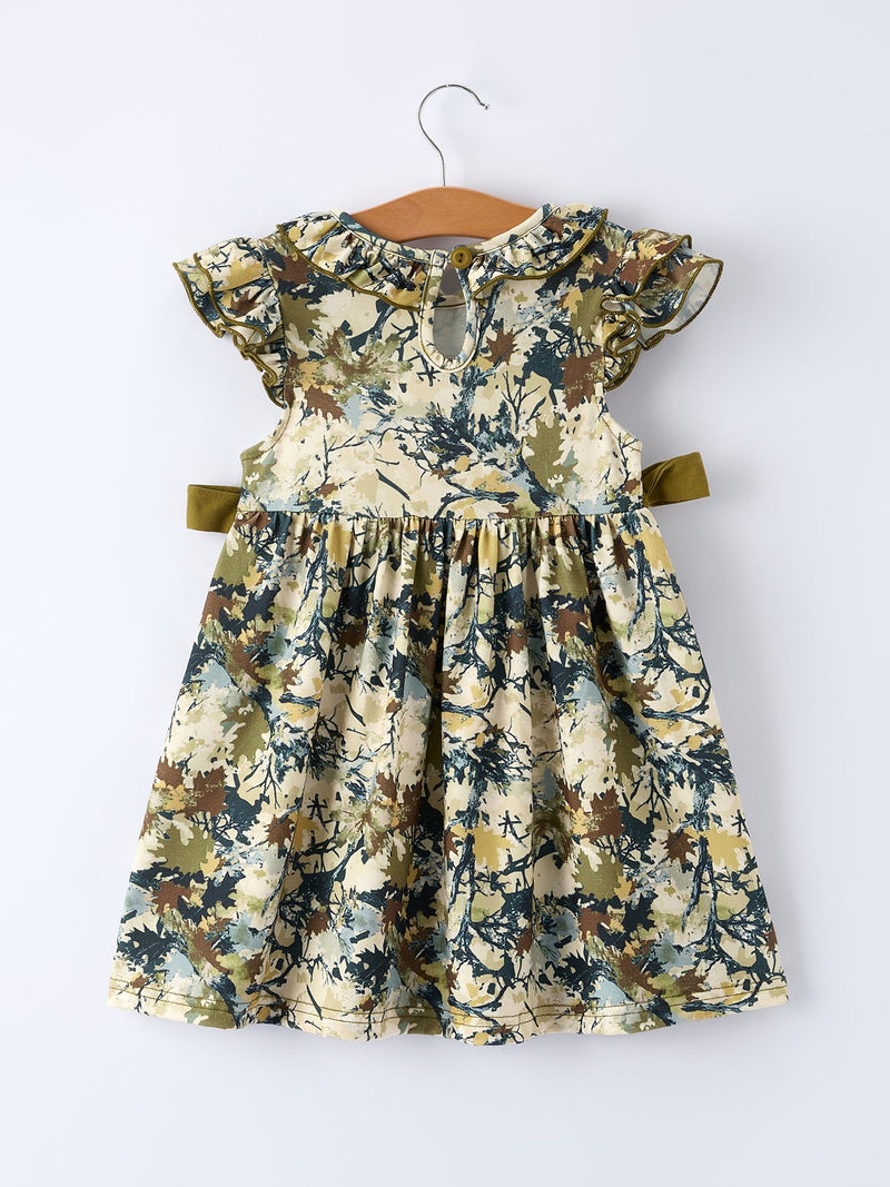Camo Duck Smocked Bow Ruffle Sleeves Girls Dress - 2