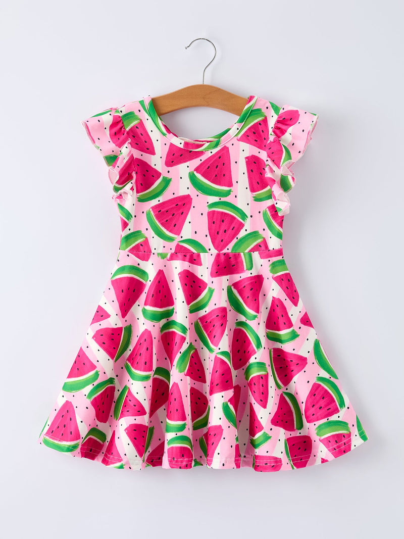 Summer Watermelon Pattern Girls Dress - 1