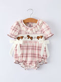 Western Horse Embroidered Smocked Plaid Baby Girl Romper - 6