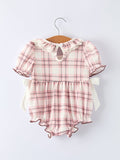 Western Horse Embroidered Smocked Plaid Baby Girl Romper - 7