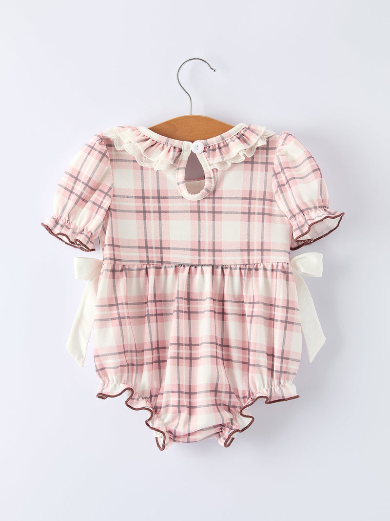 Western Horse Embroidered Smocked Plaid Baby Girl Romper - 7