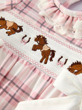 Western Horse Embroidered Smocked Plaid Baby Girl Romper - 8