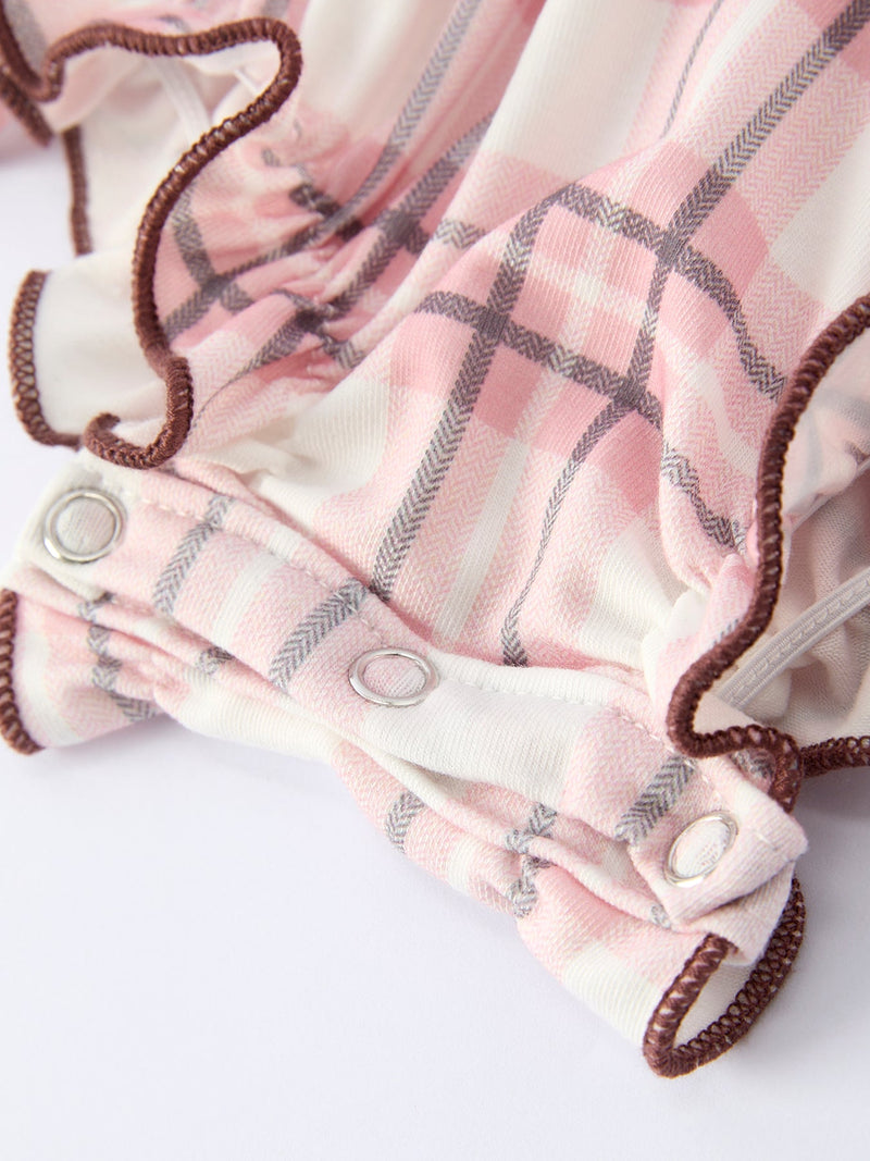 Western Horse Embroidered Smocked Plaid Baby Girl Romper - 9