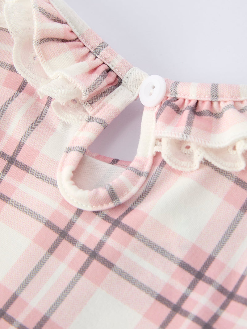 Western Horse Embroidered Smocked Plaid Baby Girl Romper - 10
