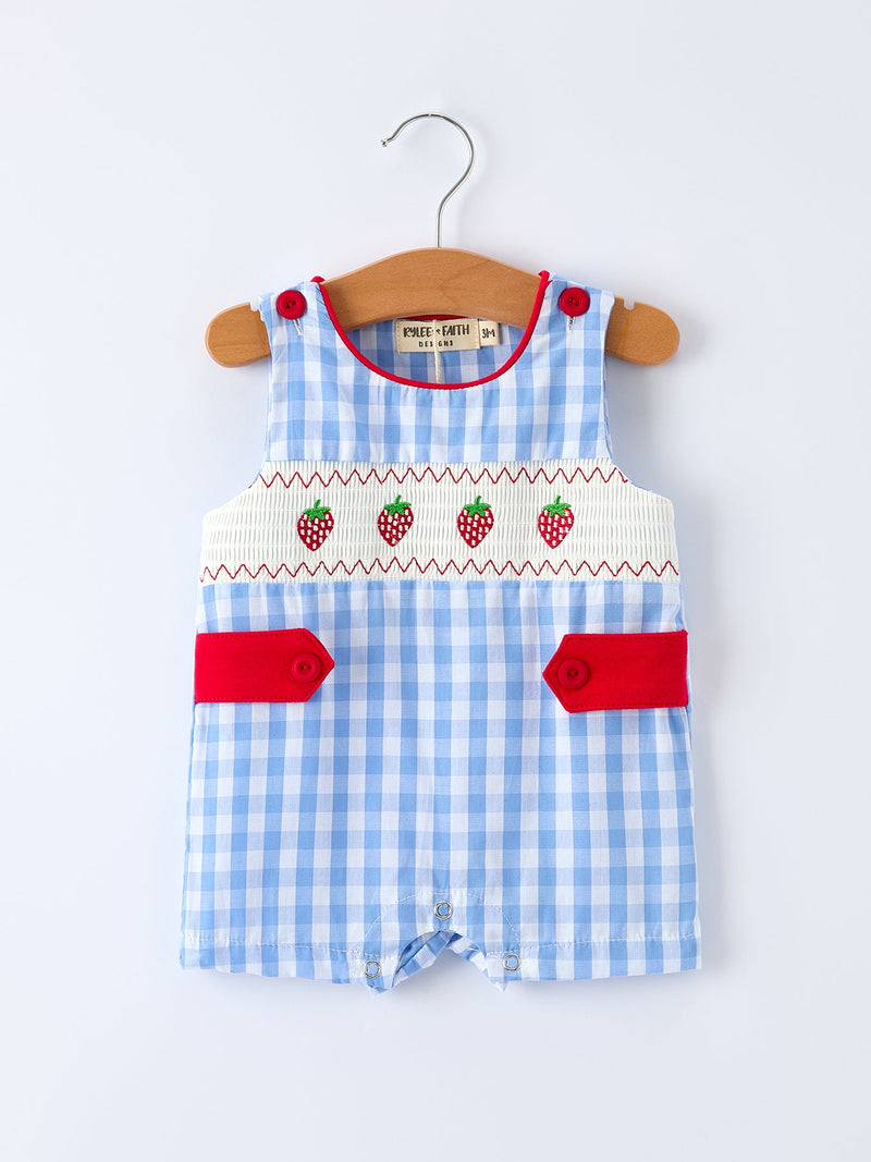 Baby Boys Summer Strawberry Embroidered Smocked Romper - 1