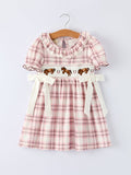 Western Horse Embroidered Smocked Plaid Girls Dress - 6