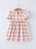 Western Horse Embroidered Smocked Plaid Girls Dress - 7