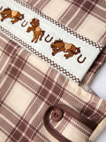 Western Horse Embroidered Smocked Plaid Baby Boy Romper - 4