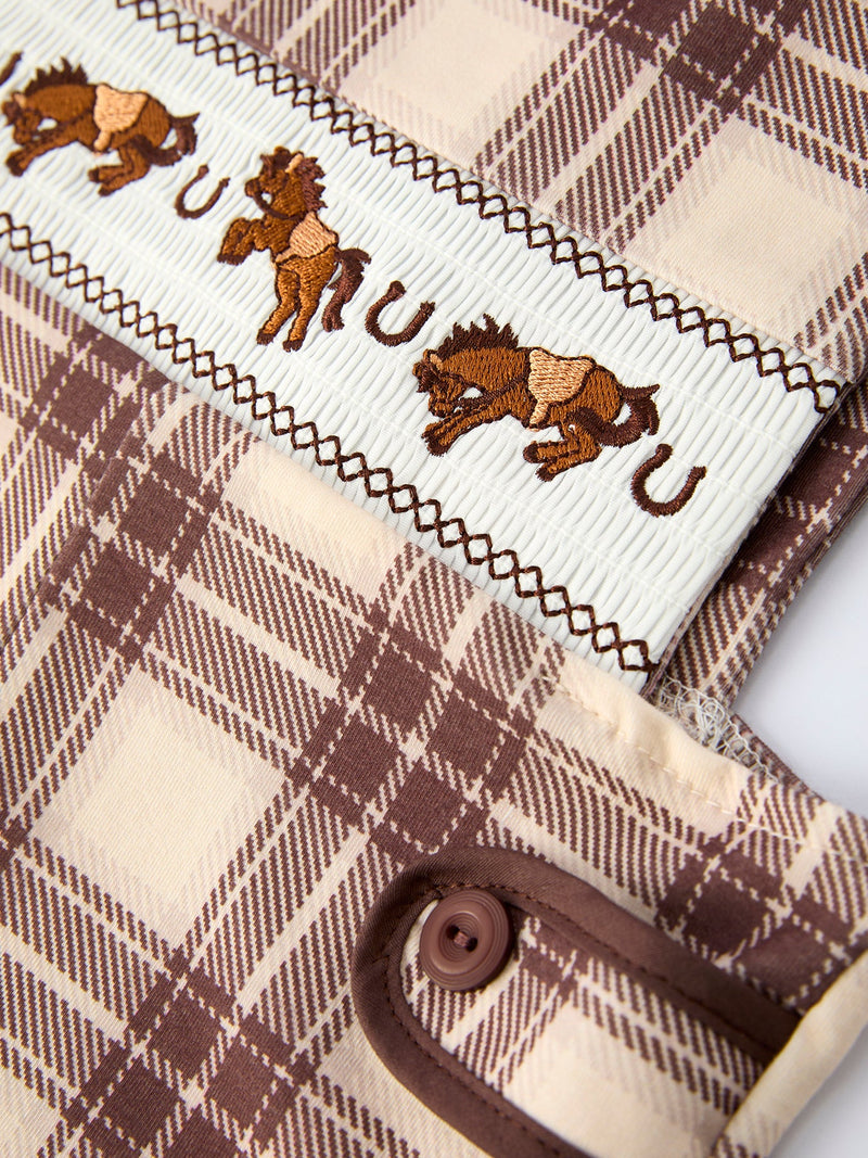 Western Horse Embroidered Smocked Plaid Baby Boy Romper - 4