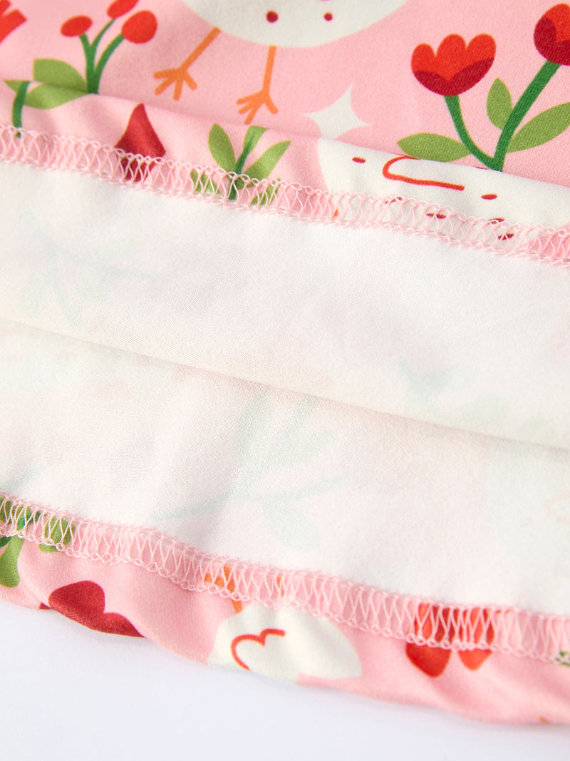 Spring Chicken Floral Farm Print Girls Dress - 5