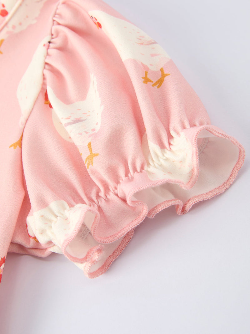 Farm Spring Chicken Print Girls Ruffle Dress - 9