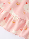 Farm Spring Chicken Print Girls Ruffle Dress - 10