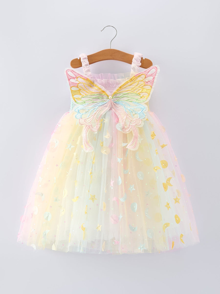 Girls Rainbow Sequin Tulle Dress – Pastel Party Dress