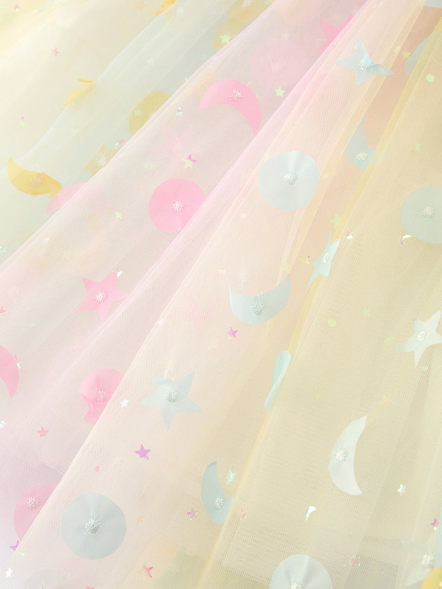 Girls Rainbow Sequin Tulle Dress – Pastel Party Dress