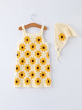 Summer Crochet Sunflower Girl Dress with Headscarf - 9