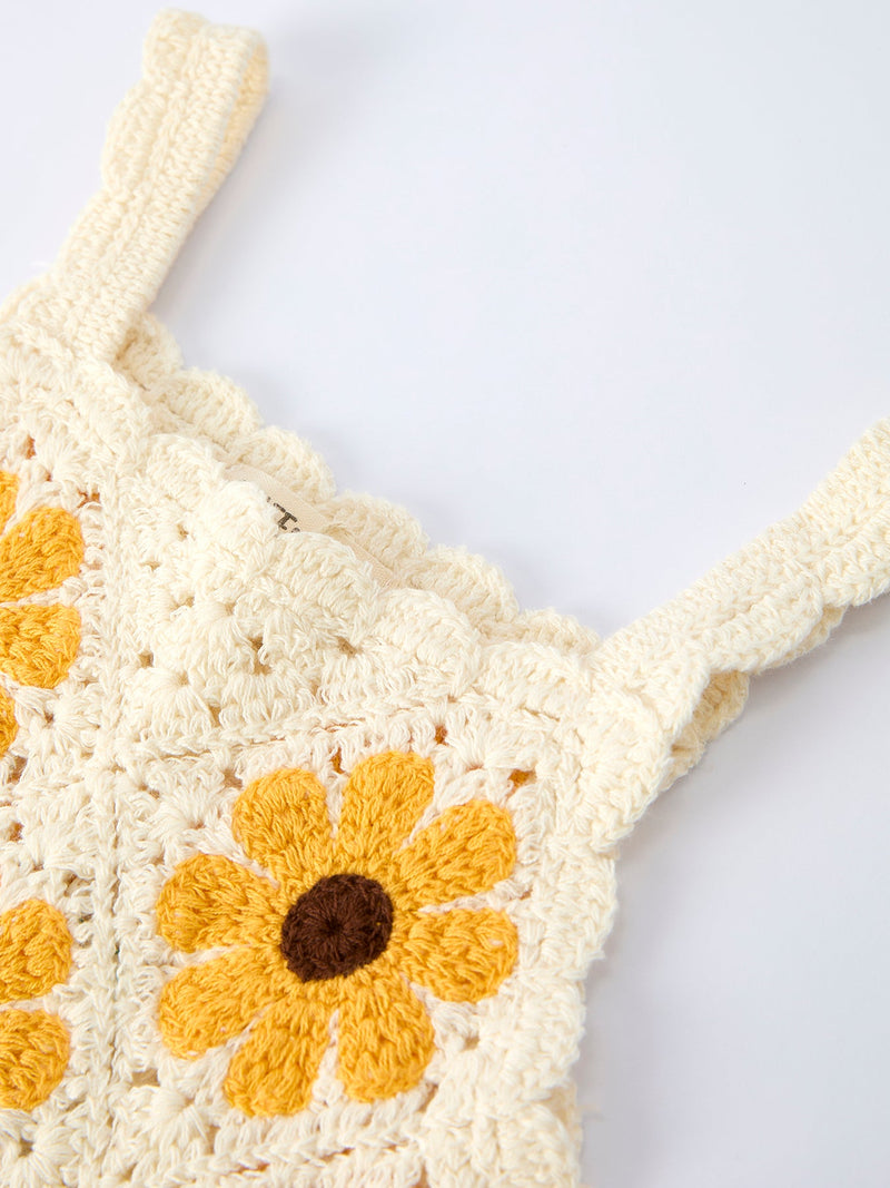 Summer Crochet Sunflower Girl Dress with Headscarf - 10