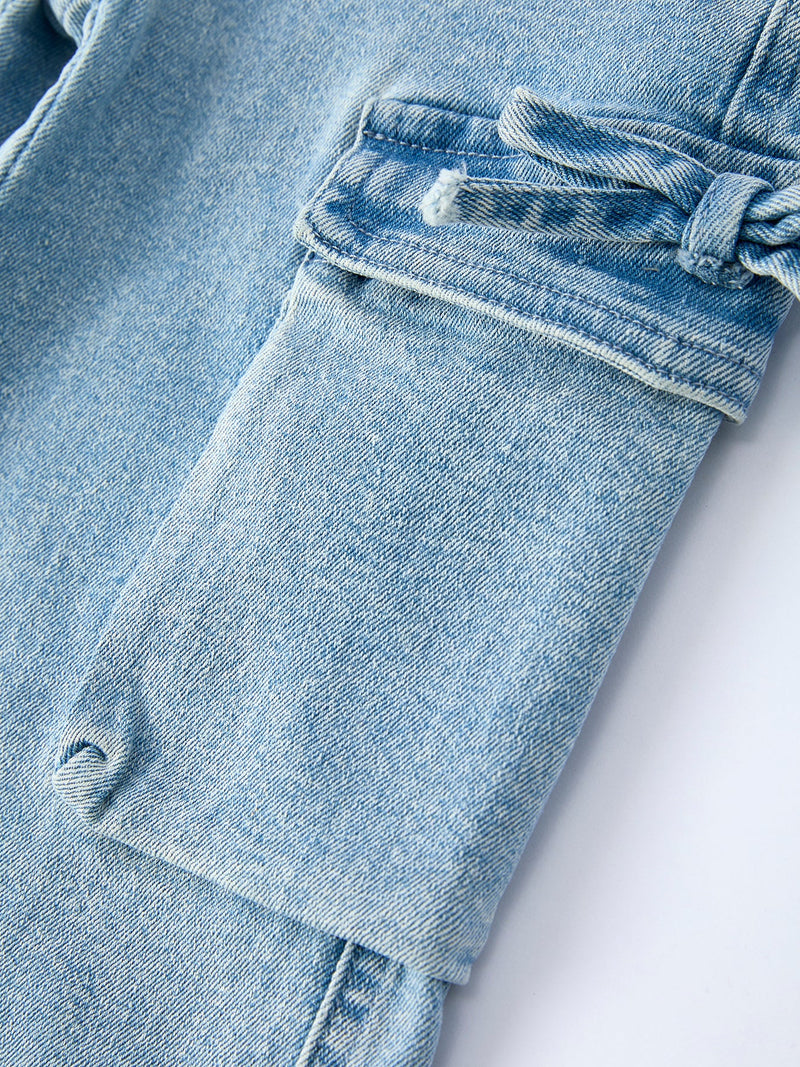 Wide-Leg Denim Pants With Pockets - 4