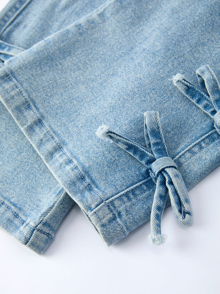 Wide-Leg Denim Pants With Pockets