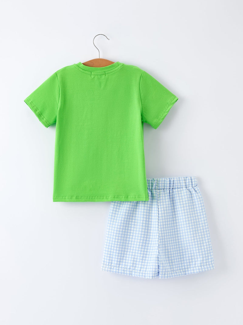 Toddler Boys Summer Crocodile Embroidered Plaid Shorts Set - 8