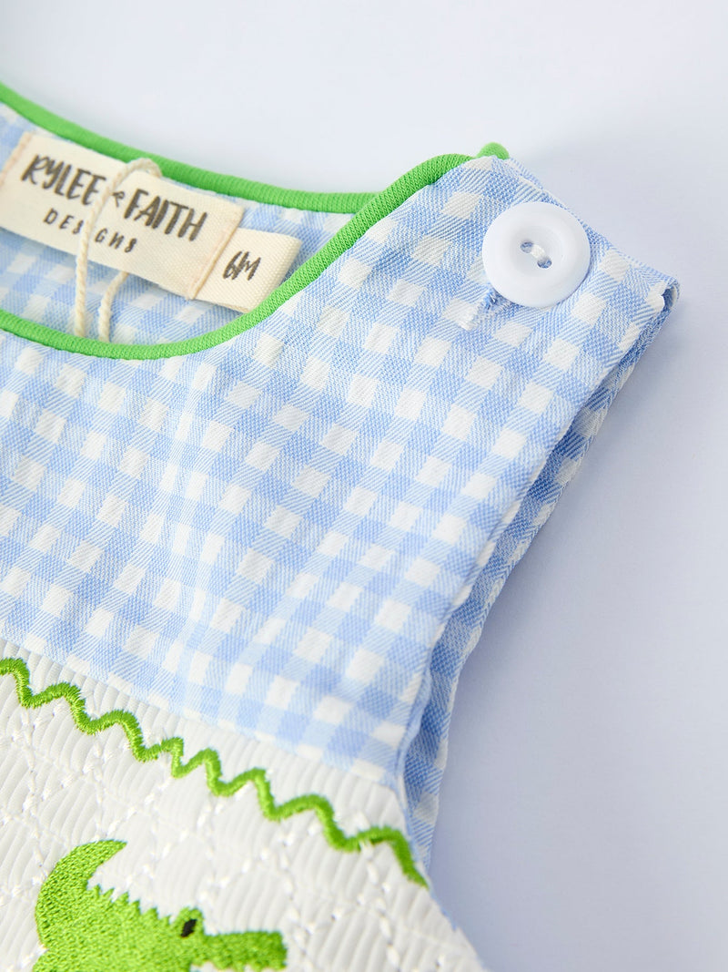 Baby Boys Summer Crocodile Embroidered Smocked Romper - 3