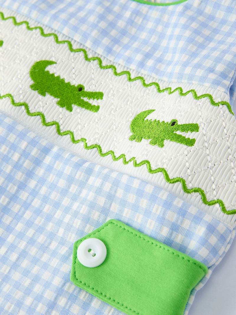 Baby Boys Summer Crocodile Embroidered Smocked Romper - 4