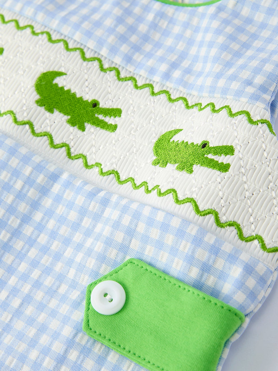 Baby Boys Summer Crocodile Embroidered Smocked Romper