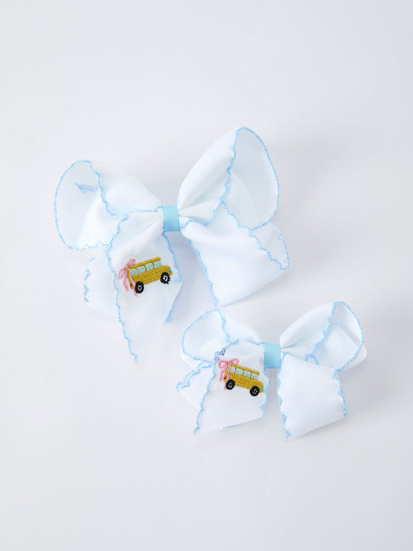 Back-to-school Truck Applique Girls Hairpin 4 Inches/6.25 inches