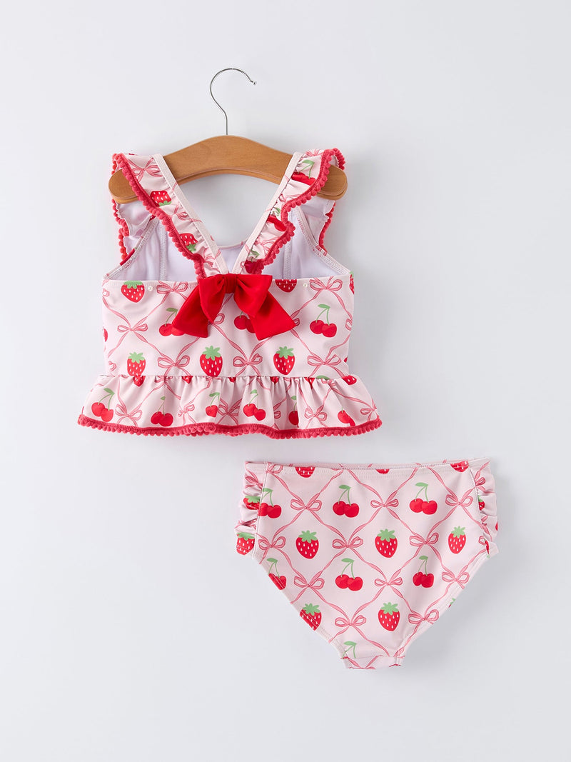 Summer Strawberry Cherry Ruffle Girl Swimwear Set - 2