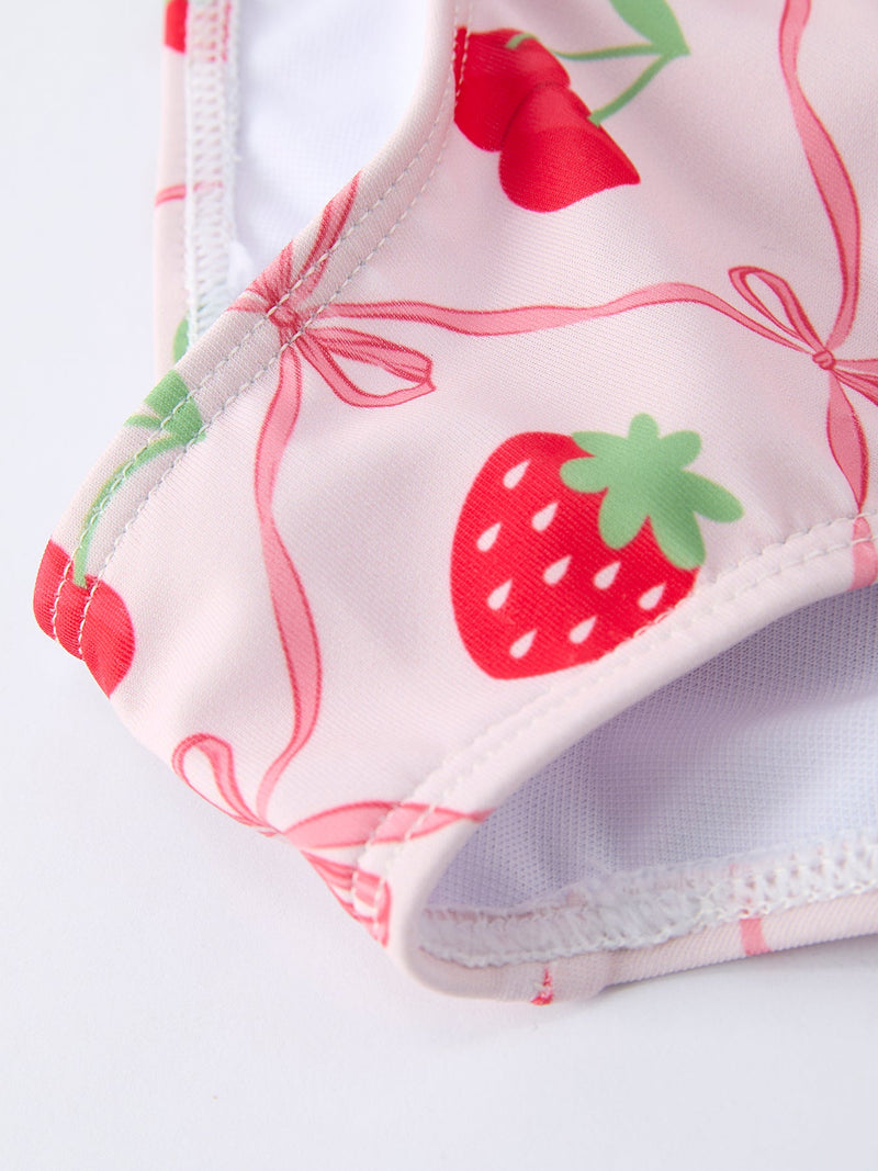 Summer Strawberry Cherry Ruffle Girl Swimwear Set - 5