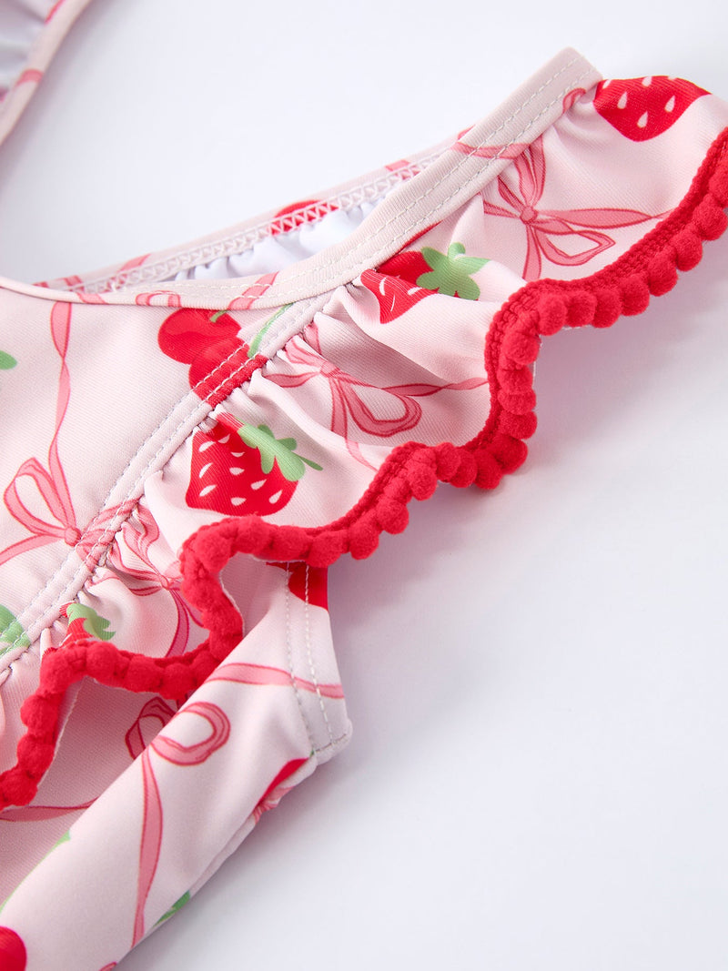 Summer Strawberry Cherry Ruffle Girl Swimwear Set - 3