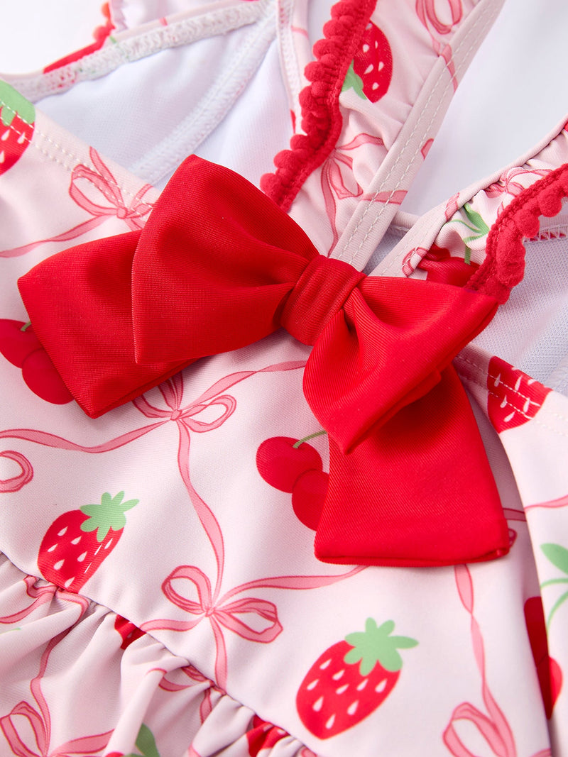 Summer Strawberry Cherry Ruffle Girl Swimwear Set - 4