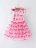 Spring and Summer Pink Tulle Bow Party Dress for Girls - 1
