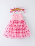 Spring and Summer Pink Tulle Bow Party Dress for Girls - 2