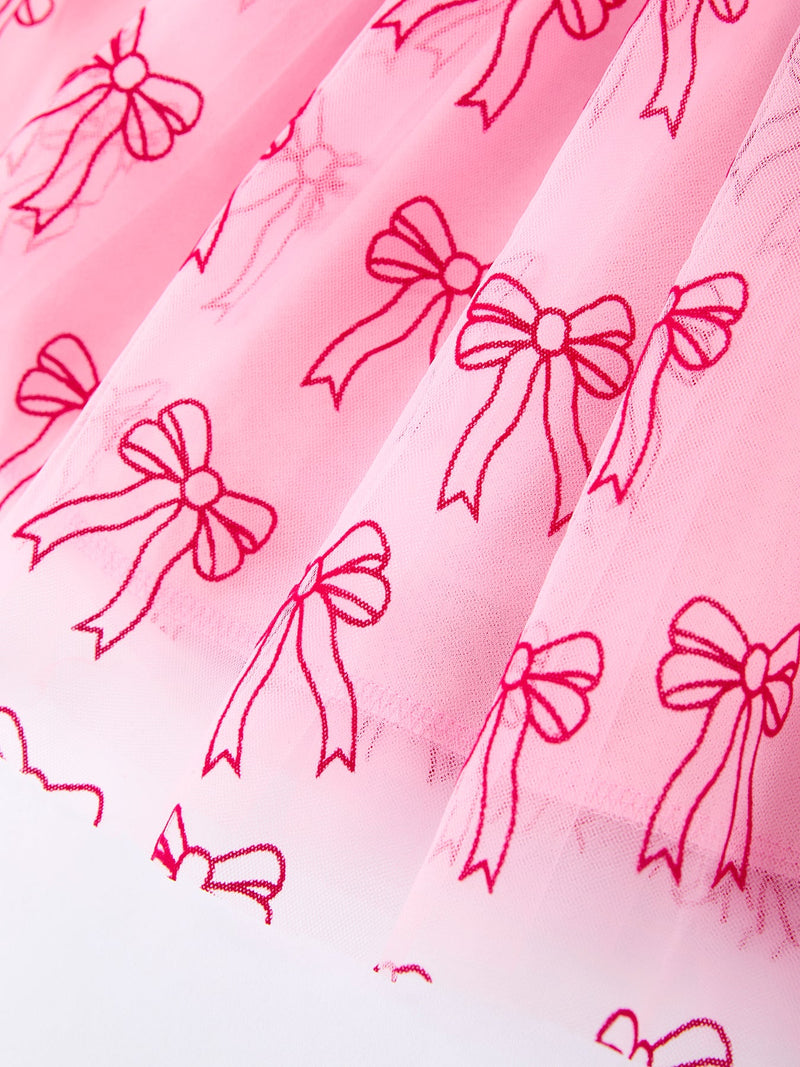 Spring and Summer Pink Tulle Bow Party Dress for Girls - 4