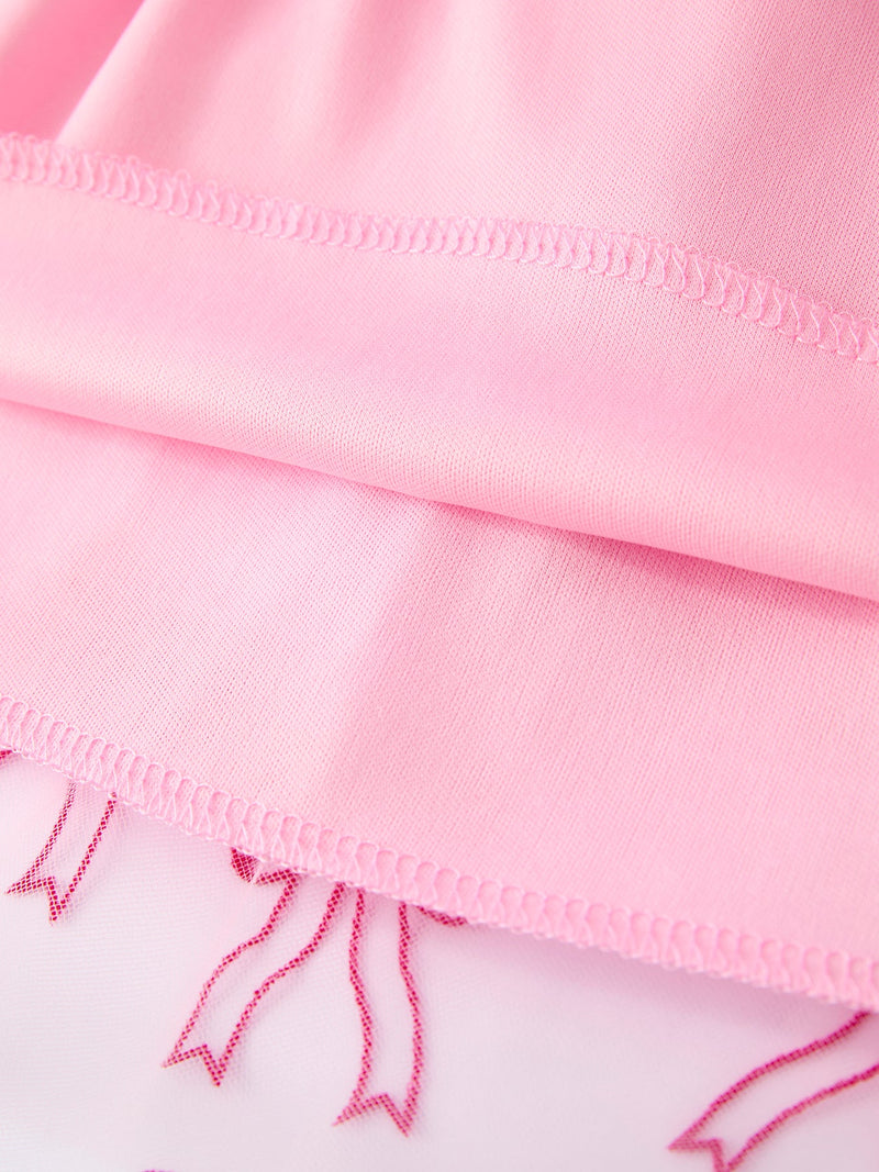 Spring and Summer Pink Tulle Bow Party Dress for Girls - 5