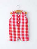 Summer Plaid Smocked Ruffle Boys Romper Sibling Outfits - 2