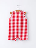 Summer Plaid Smocked Ruffle Boys Romper Sibling Outfits - 3