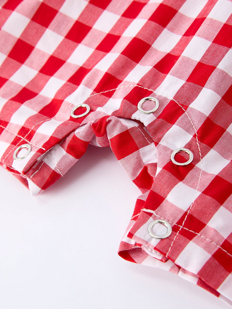 Summer Plaid Smocked Ruffle Boys Romper Sibling Outfits - 6