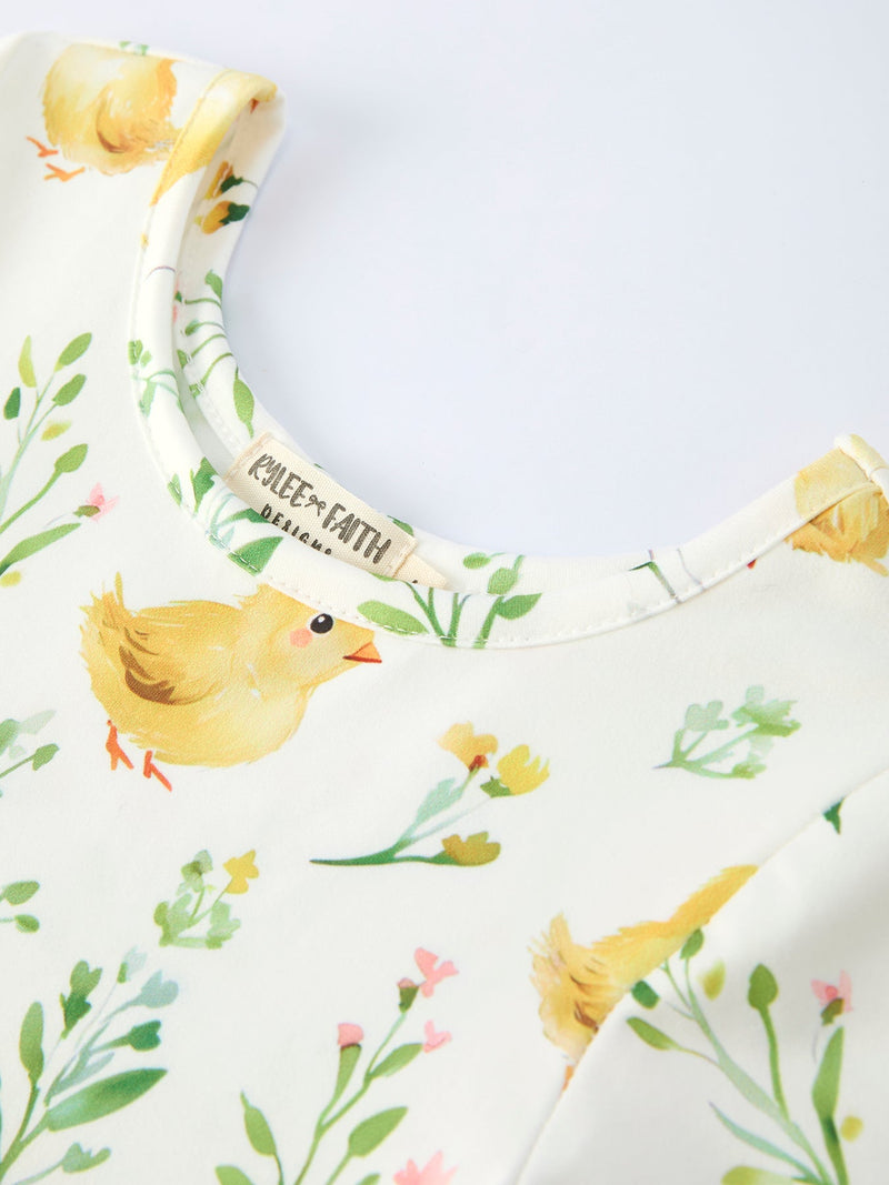 Easter Chick Floral Girls Twirl Short Sleeve Dress - 3