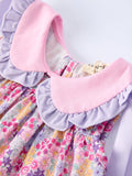 Spring Purple Floral Bow Ruffle Girl Bloomer Set - 8