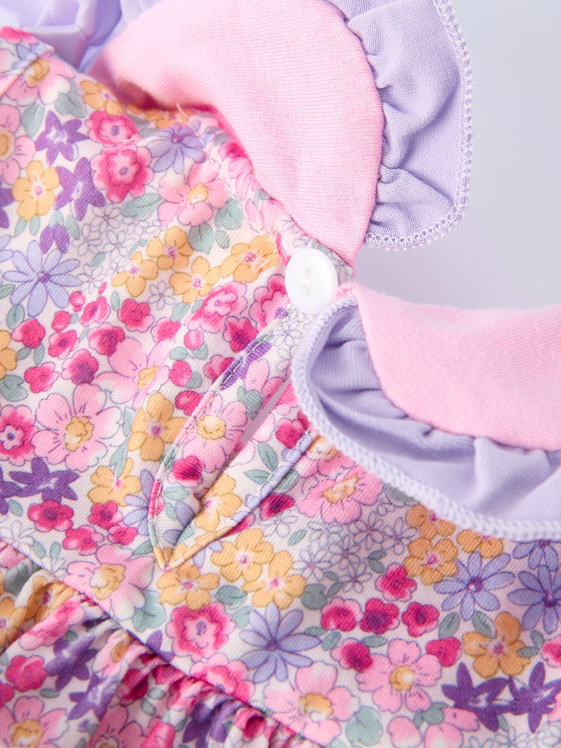 Spring Purple Floral Bow Ruffle Girl Bloomer Set - 9