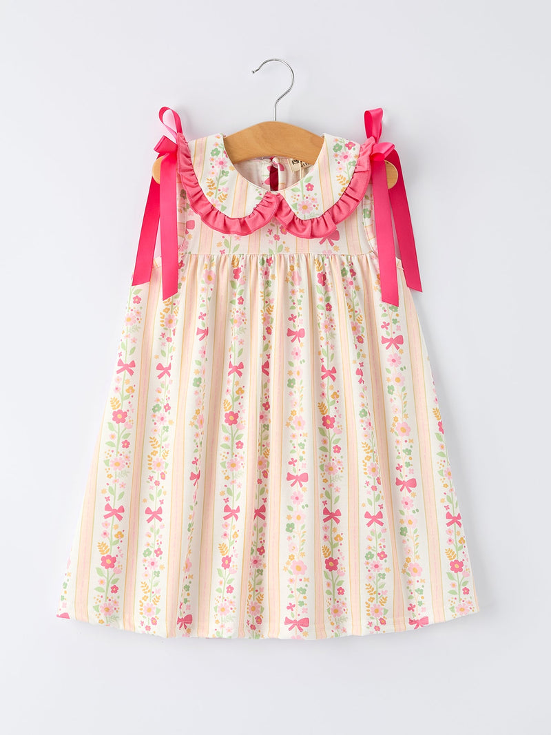 Summer Floral Bow Ruffle Girls Dress - 1