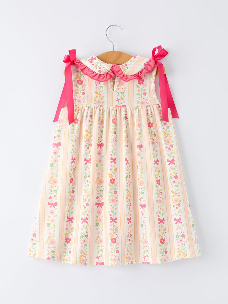 Summer Floral Bow Ruffle Girls Dress - 2