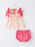 Spring Floral Bow Ruffle Girl Bloomer Set - 2