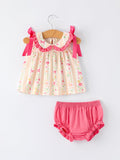 Spring Floral Bow Ruffle Girl Bloomer Set - 1
